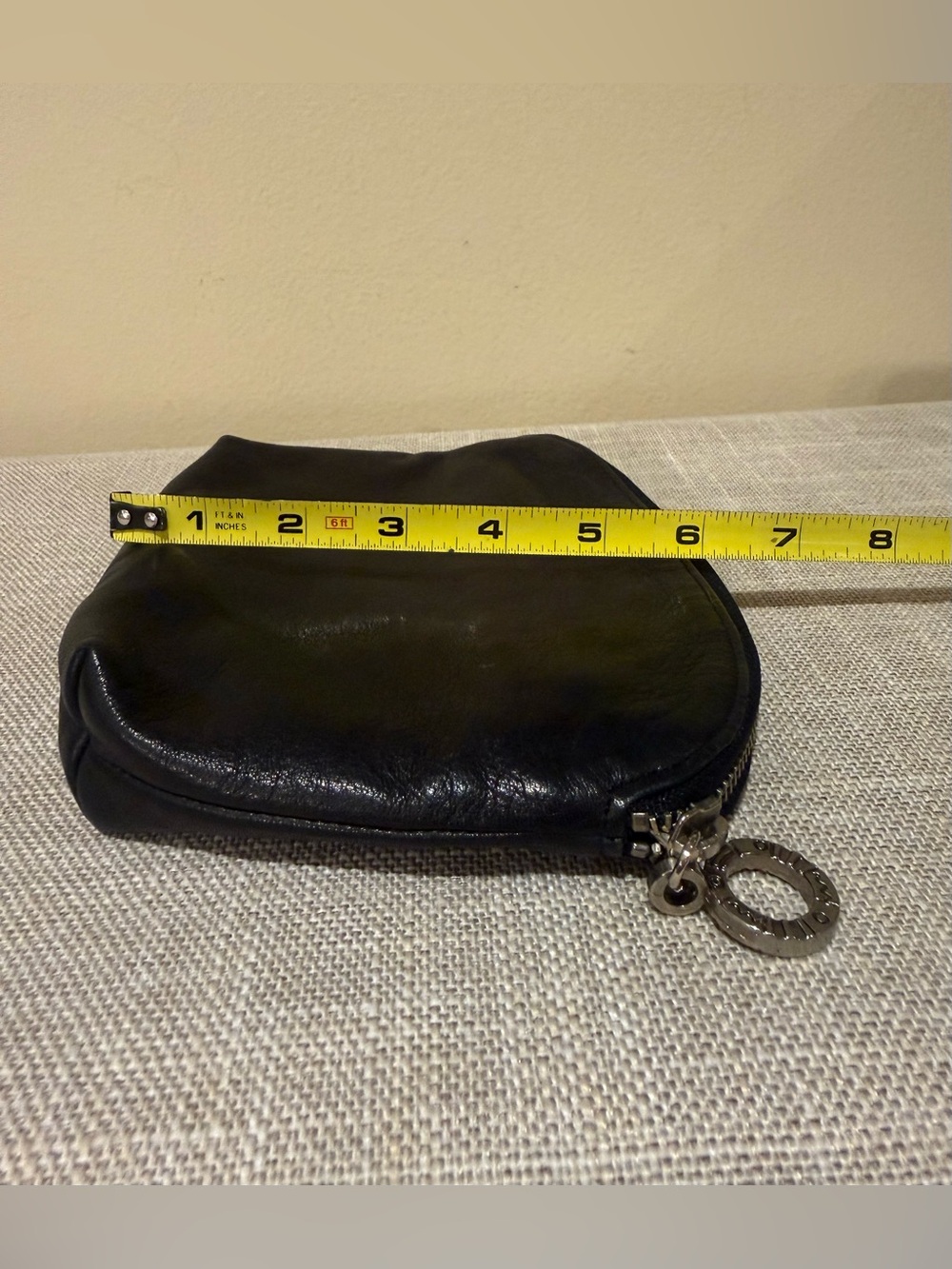 Lisa Jenks Black Leather Zip Pouch Makeup Bag Silver Hardware - Picture 9 of 9